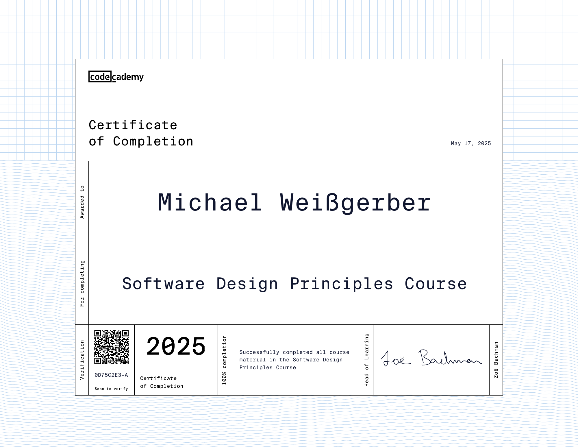Software Design Principles Zertifikat