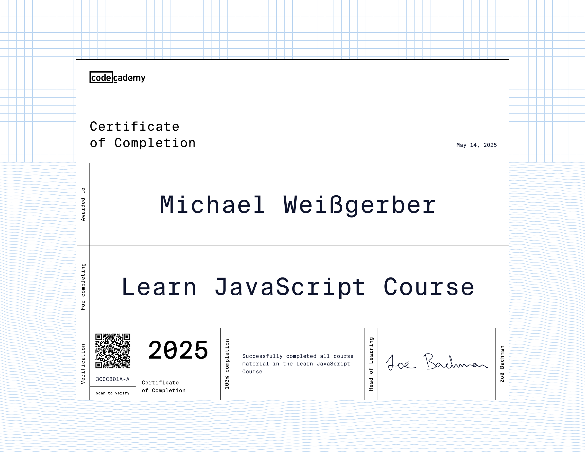 JavaScript Zertifikat